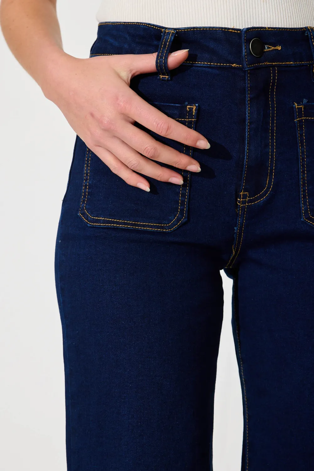 Navy Blue High Waisted Flared Jeans