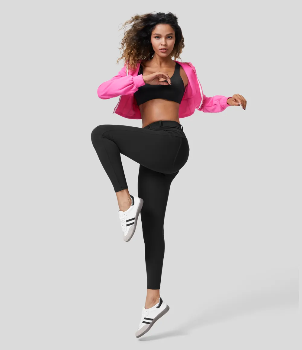 Eco High Waisted Button Ruched Yoga 7/8 Leggings
