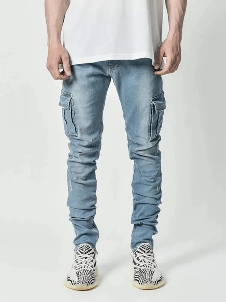Pure Color Side Pocket Men's Jeans