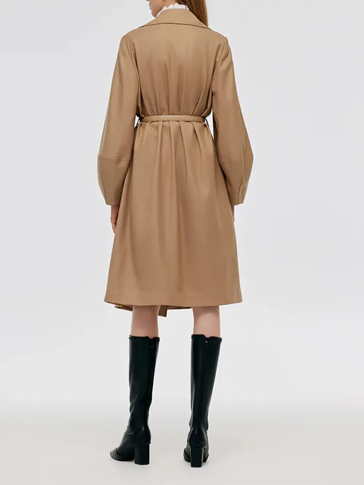 Worsted Wool Lantern Sleeve Women Trench Coat