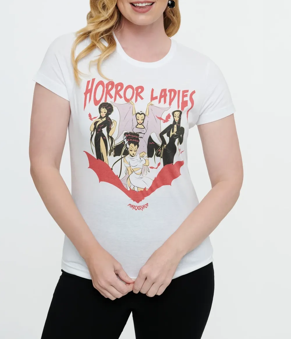 White Horror Ladies Fitted Graphic Tee