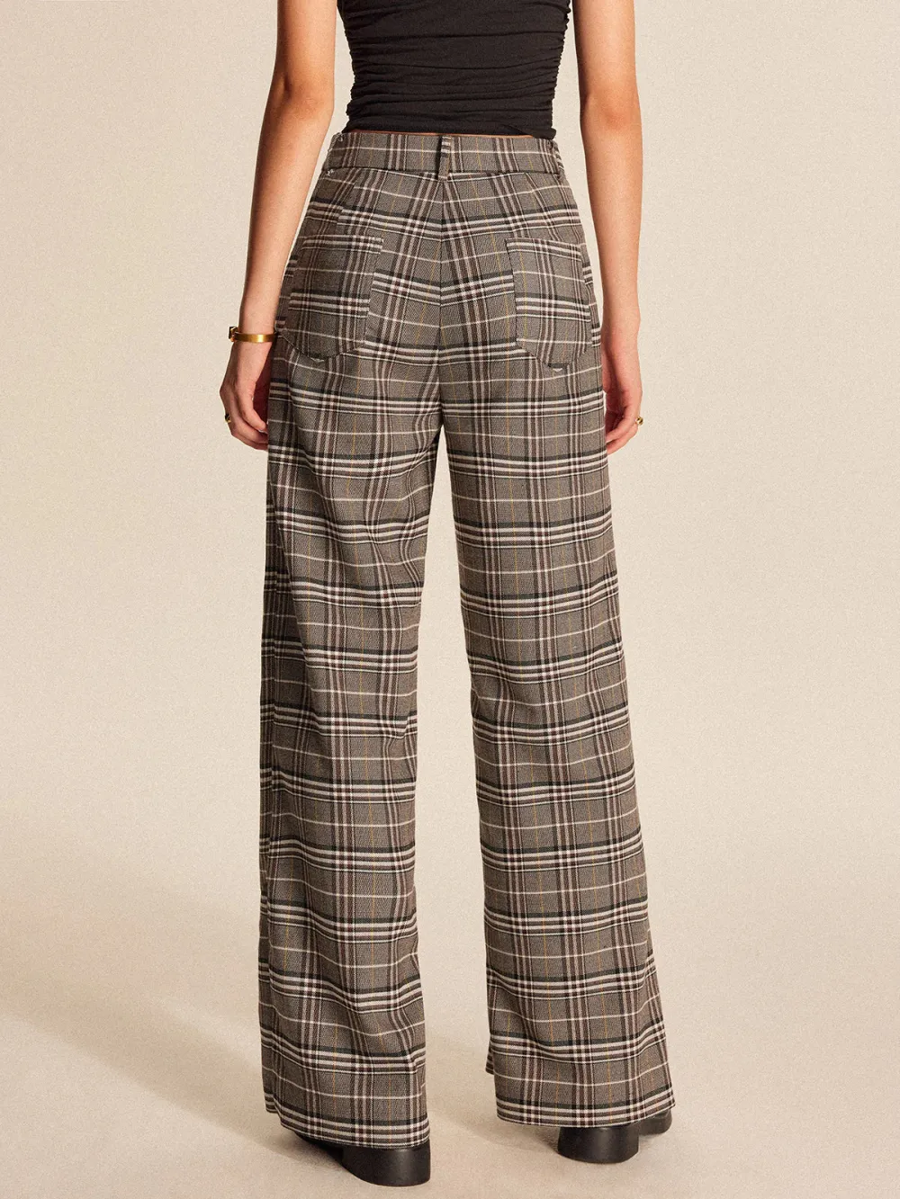 Asymmetrical Design Plaid Pants With Pockets