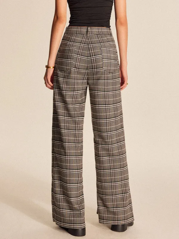 Asymmetrical Design Plaid Pants With Pockets
