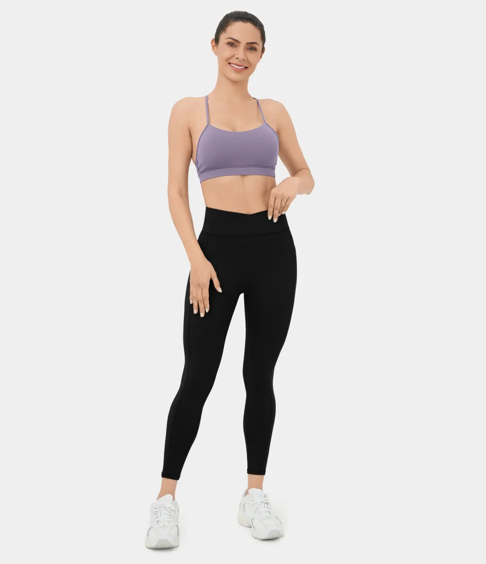 High Waisted Crossover Ruched Yoga 7/8 Leggings