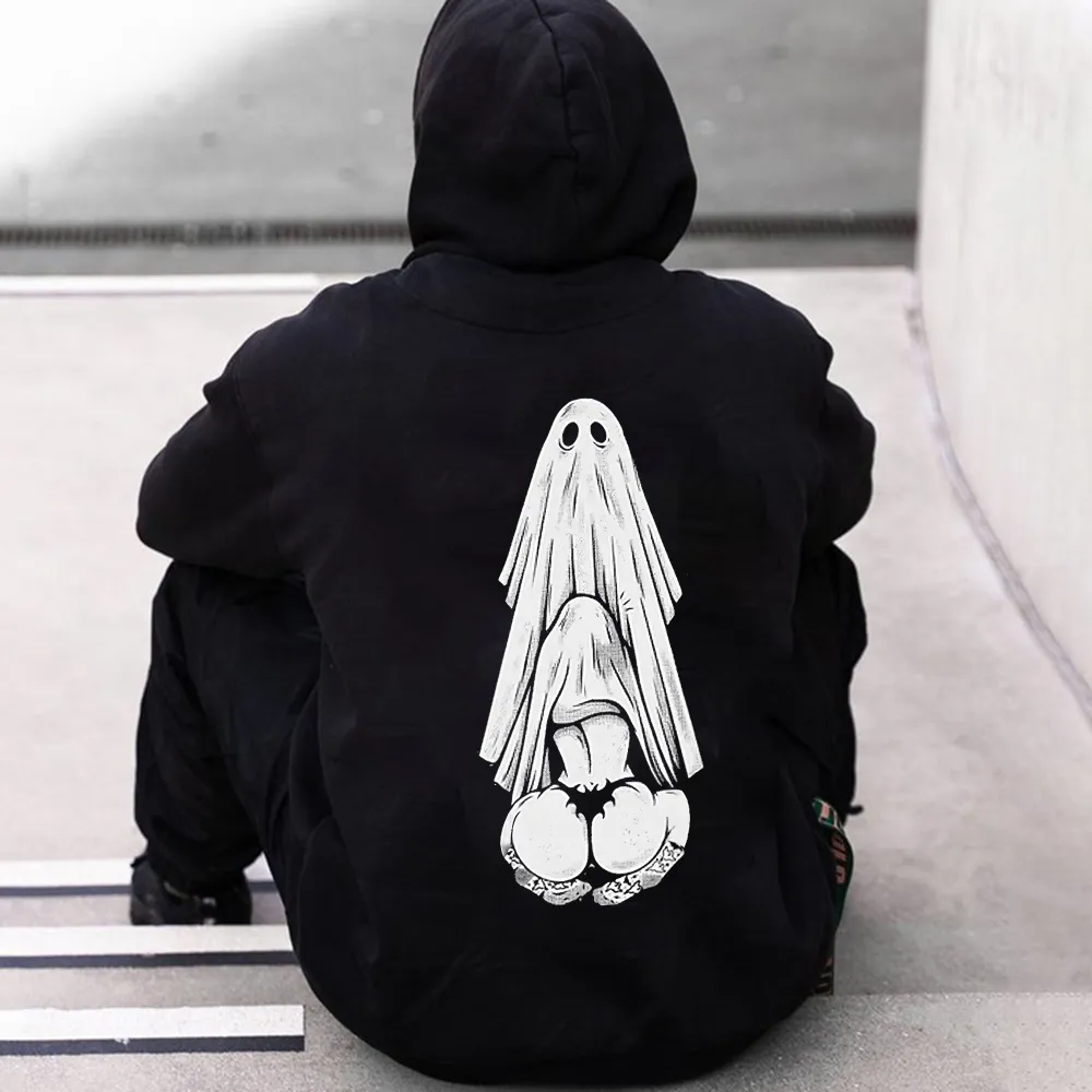 Ghost Butt Temptation Printed Men's Loose Hoodie