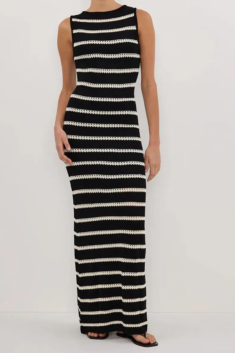 SAM STRIPE BOAT NECK MAXI DRESS