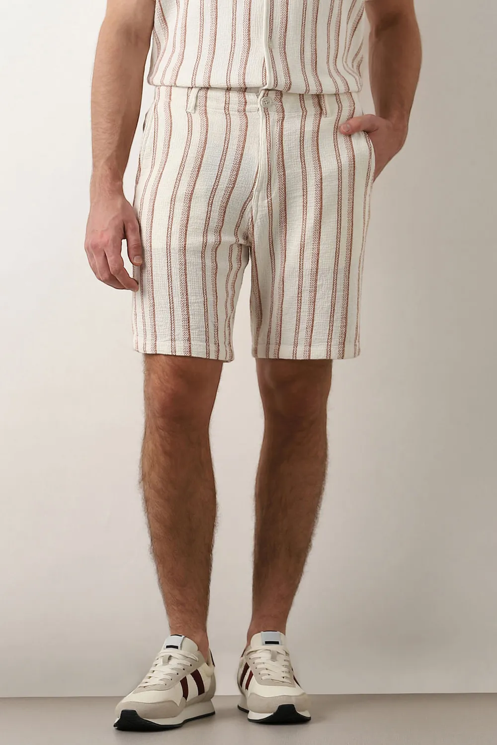 Beige Striped Co-ord Set Shorts