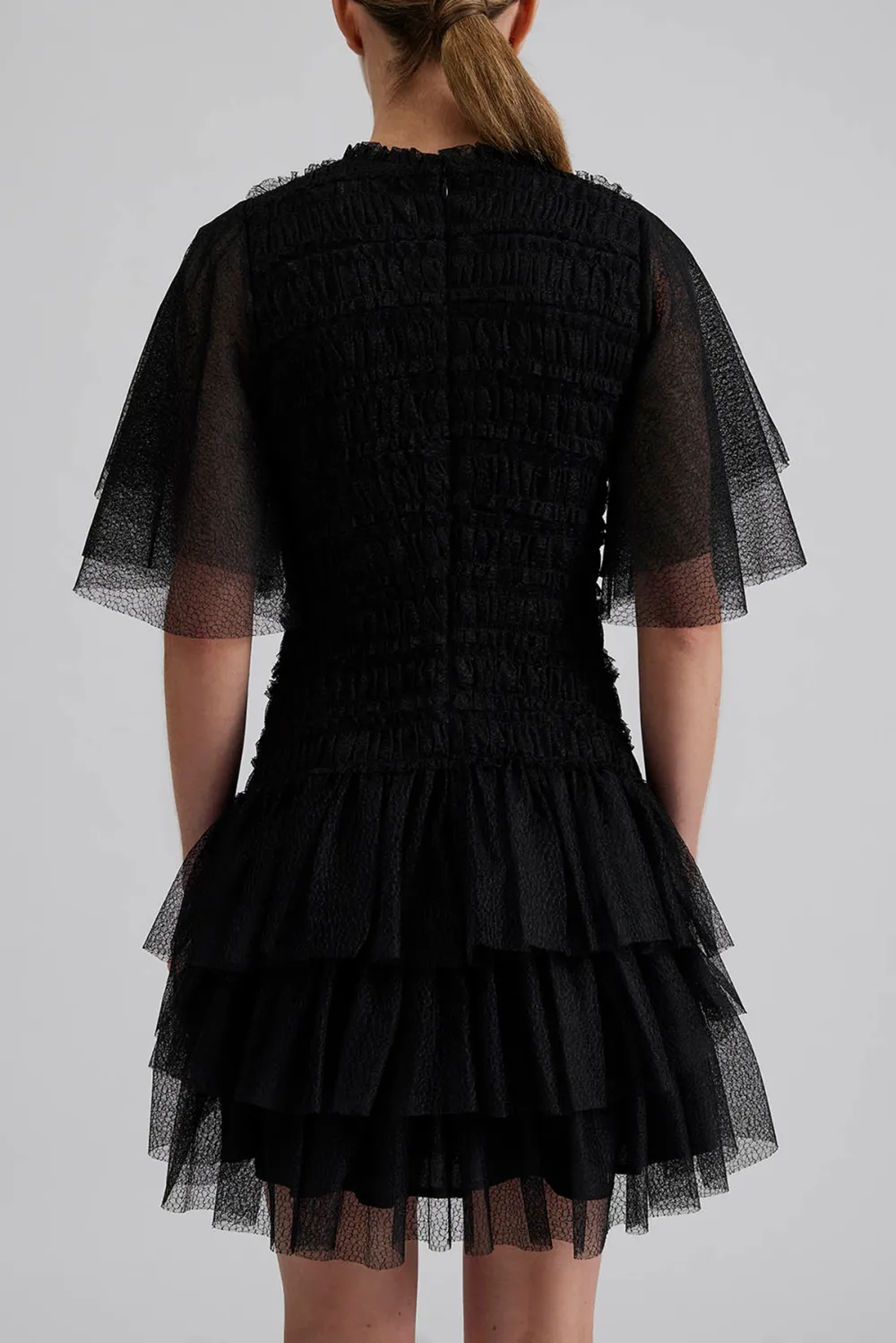 Mesh Ruffled Short Sleeve Mini Dress