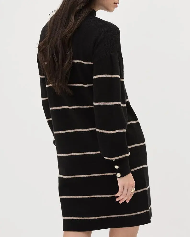 Puffy-Long-Sleeve Mock-Neck Mini Dress