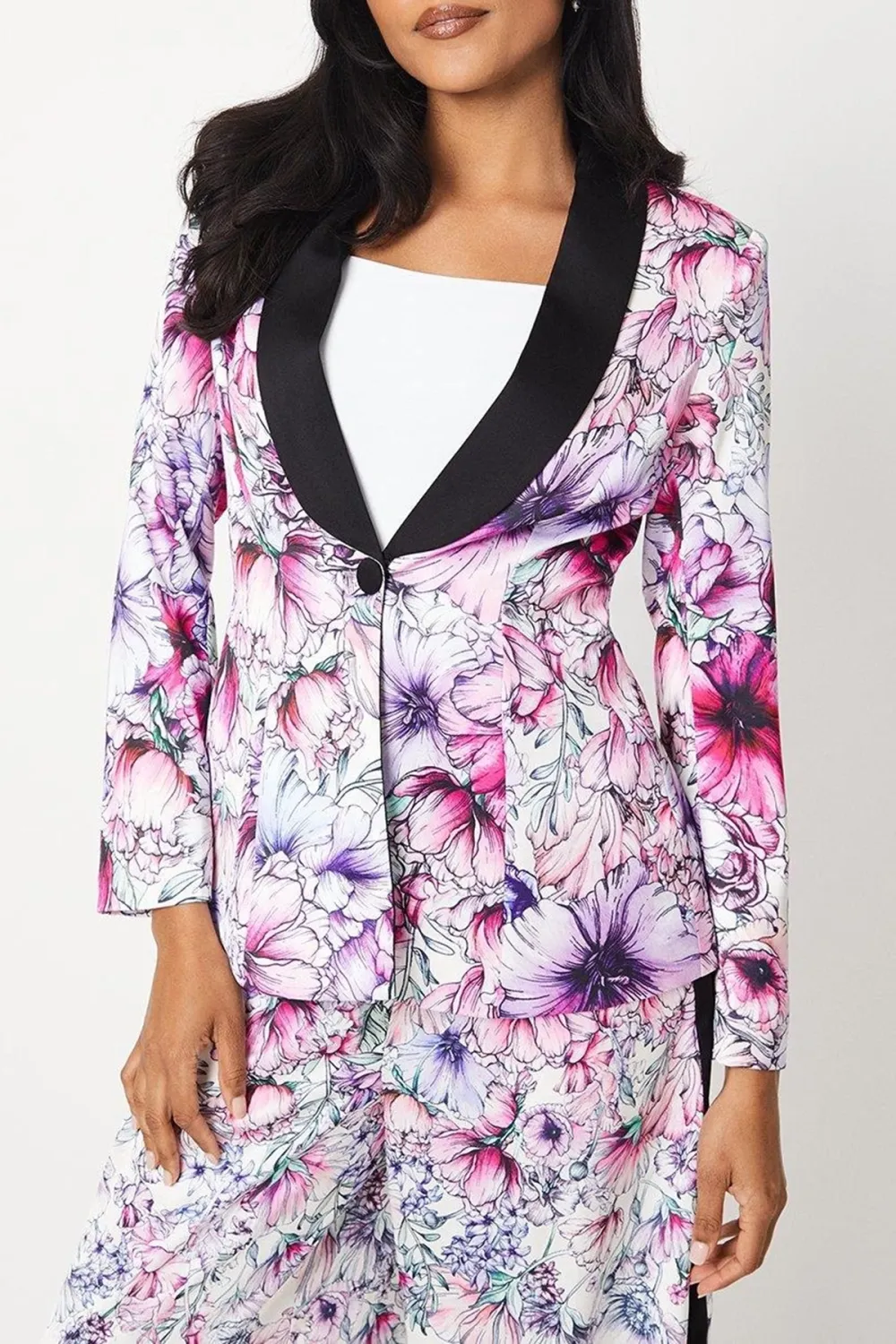 Printed Satin Single Breasted Blazer