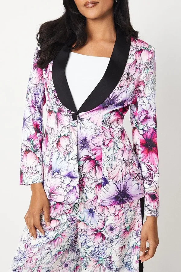 Printed Satin Single Breasted Blazer