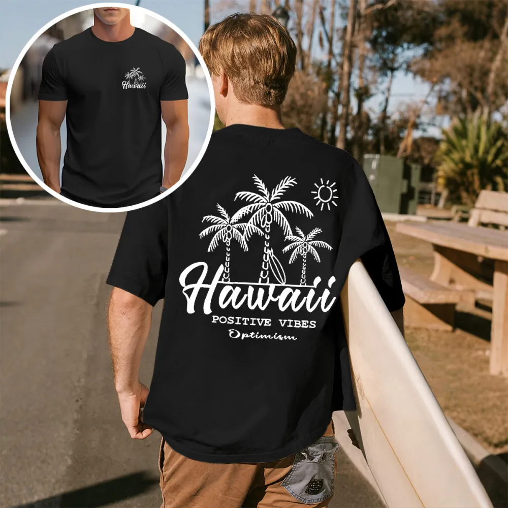 Men'S Sun Coconut Tree Letter Print Hawaiian Short Sleeve T-Shirt