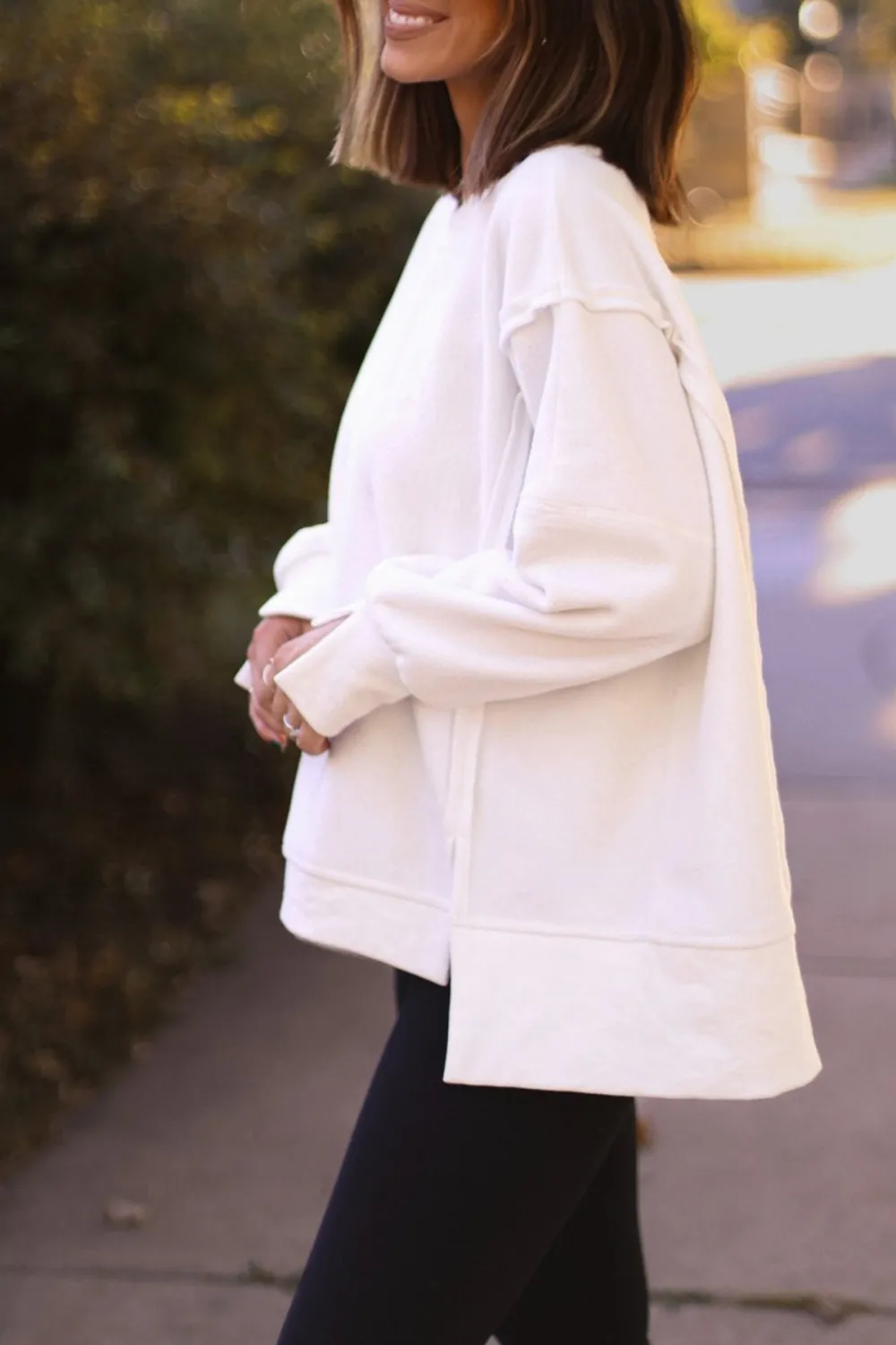 White Seam Detail Pullover Sweatshirt