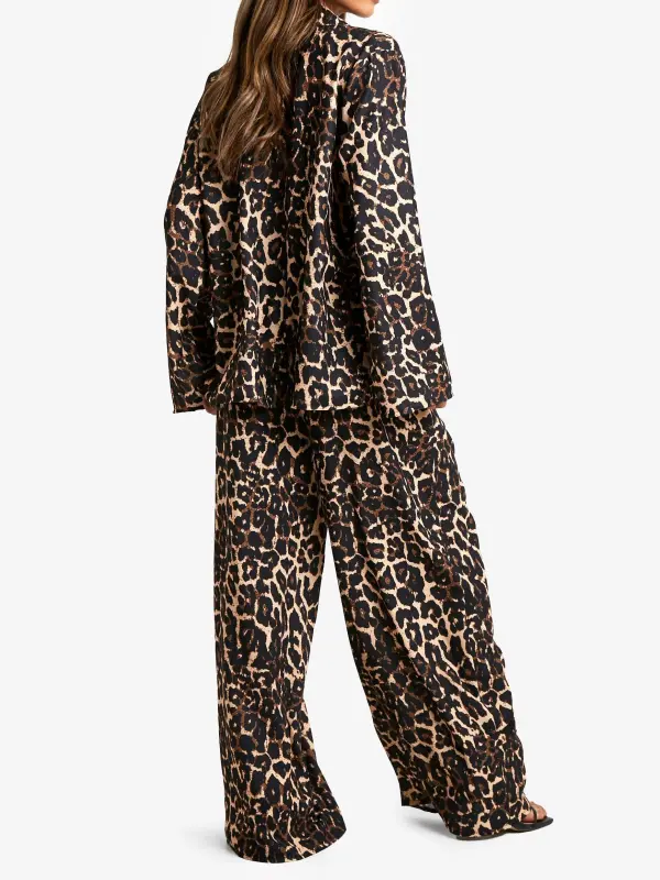 RELAXED WOVEN LEOPARD SHIRT & DRAWSTRING WIDE LEG TROUSER