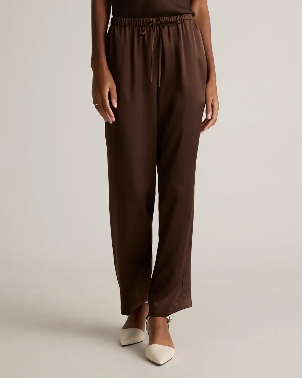 100% Washable Silk Drawstring Wide Leg Pants