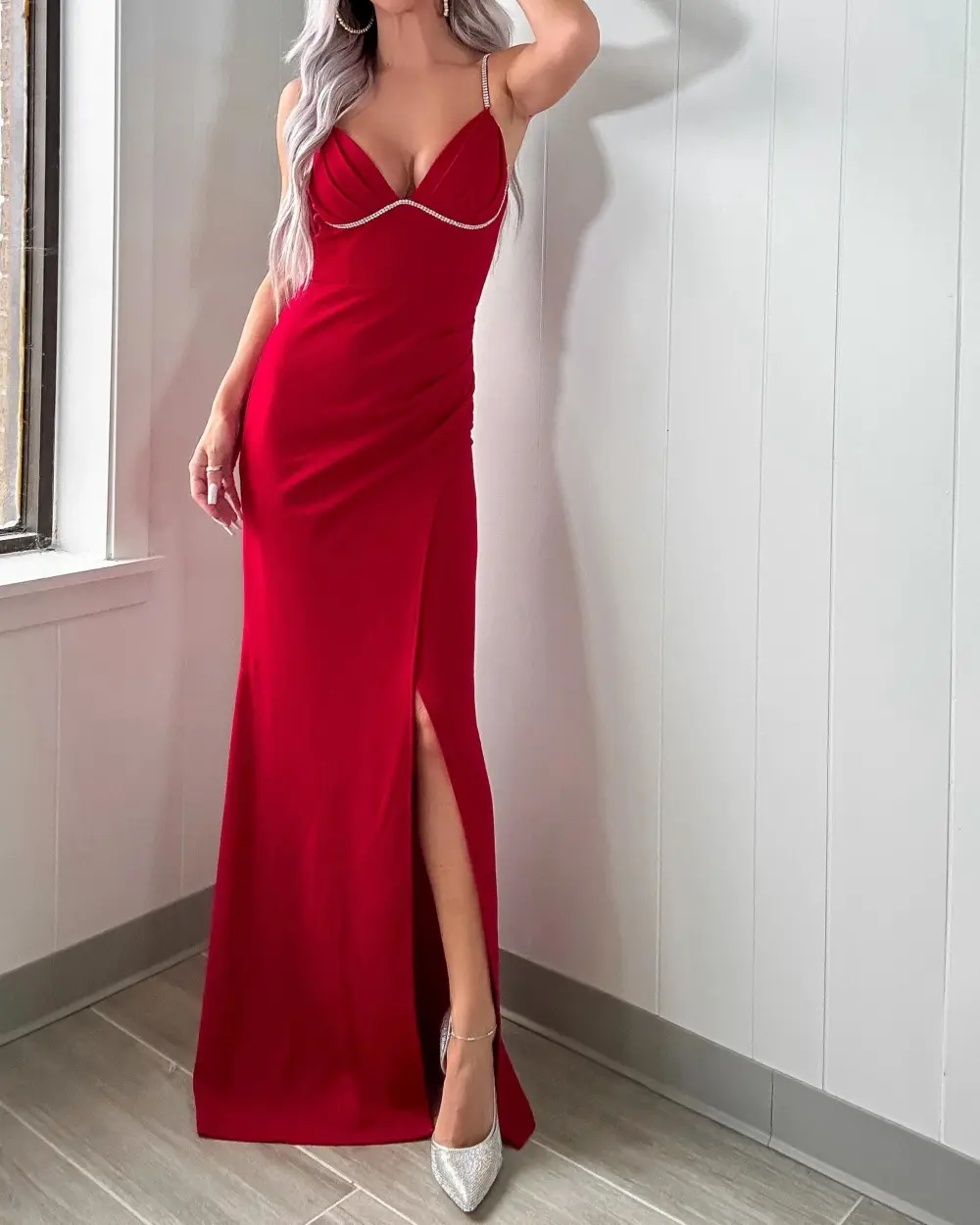 Radiant Rogue Slit Maxi Dress - Red