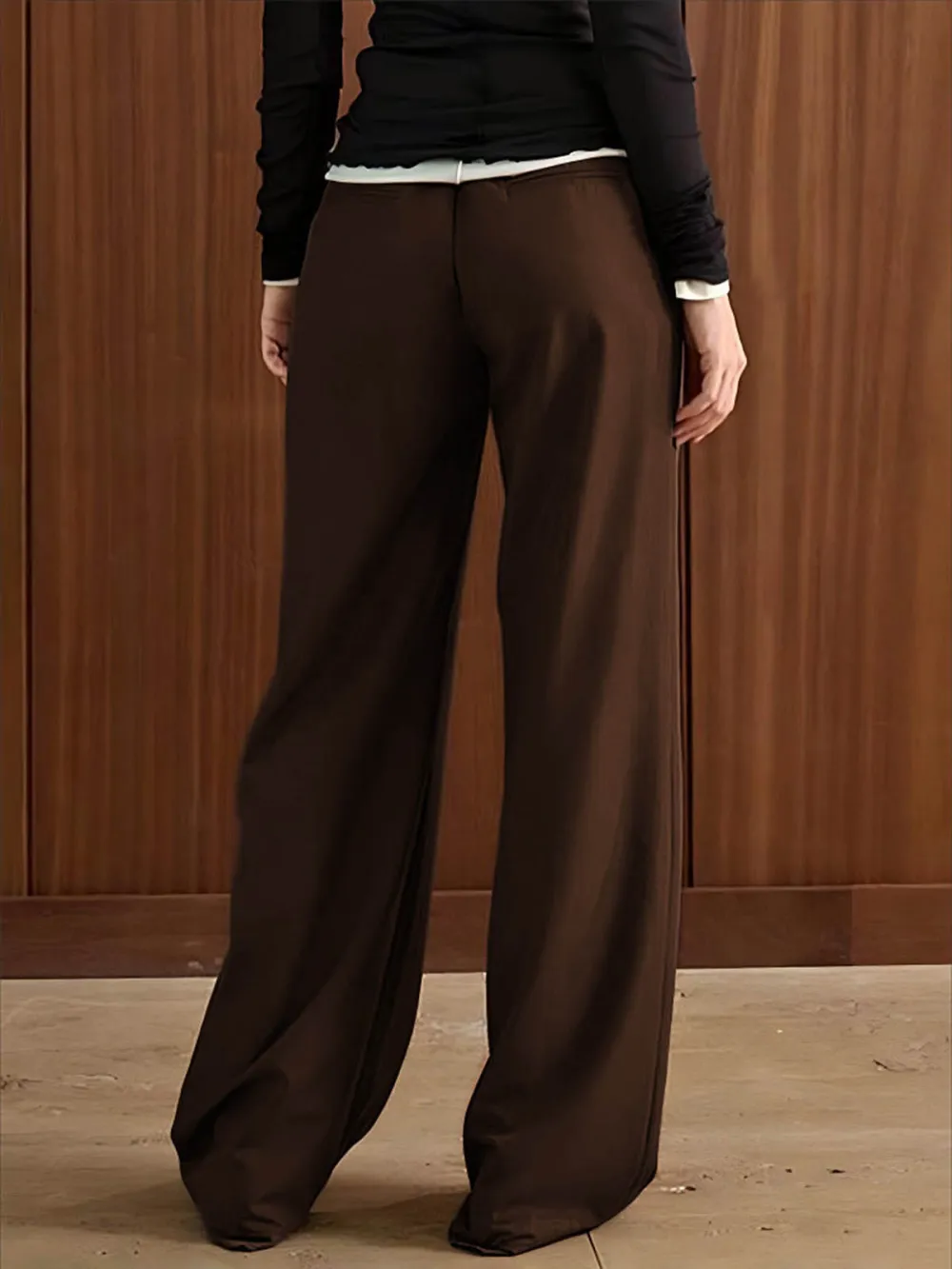 Plain Piping Wide-Leg Pants