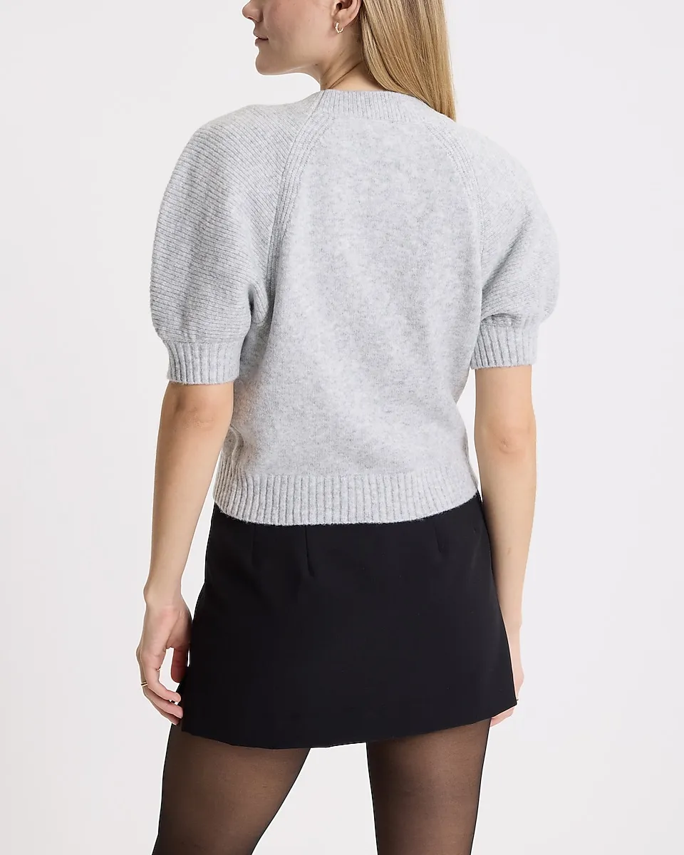 Crew Neck Short Puff Sleeve Sweater