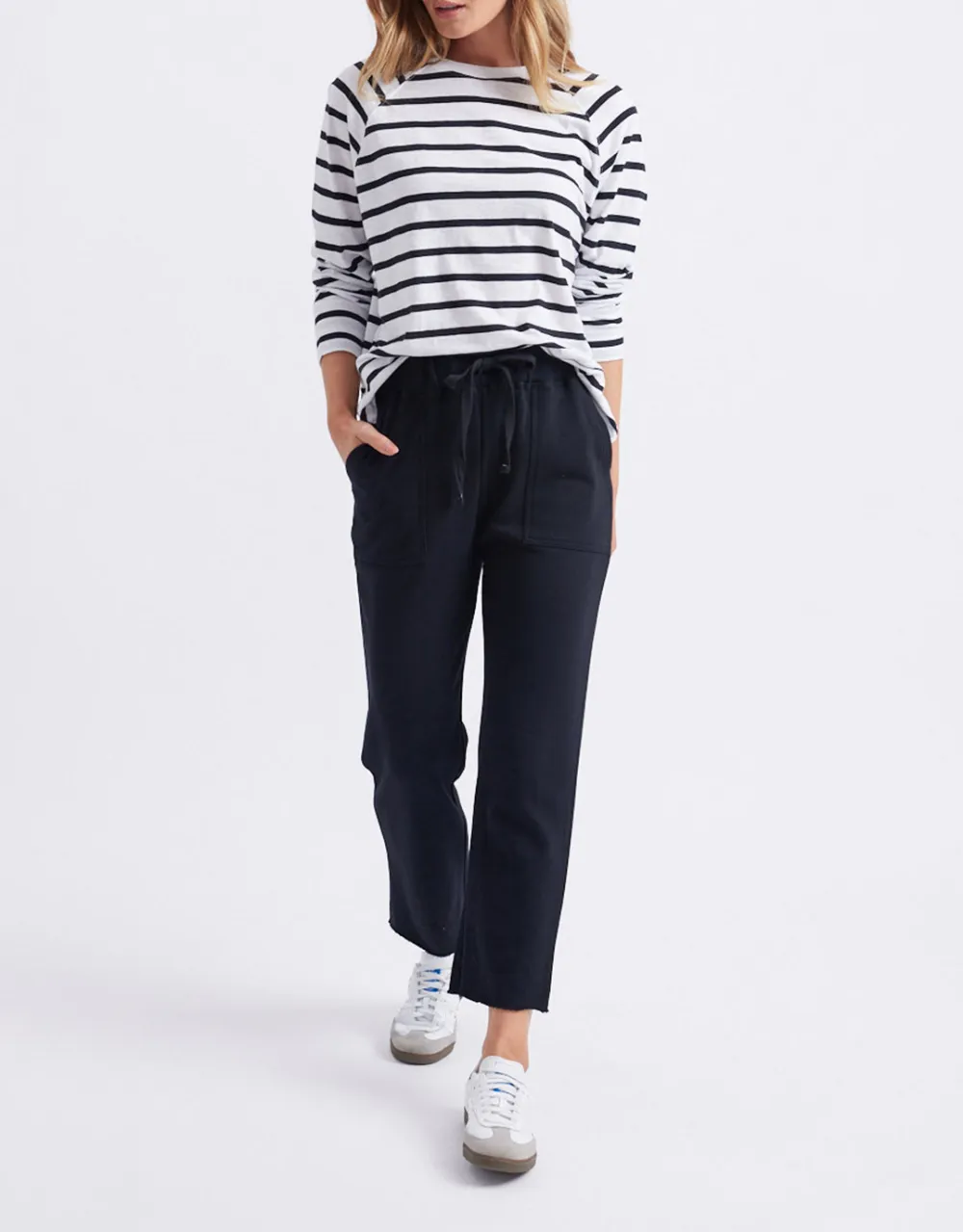 Yasmin Long Sleeve Top - White/Black Stripe