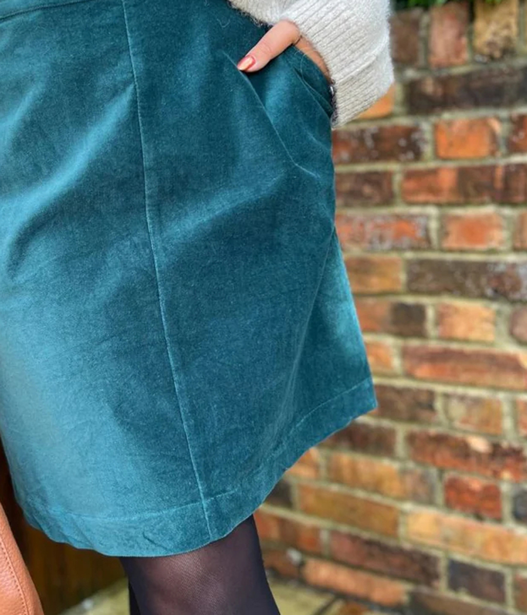 Deep Teal Moleskin Knee Length Skirt