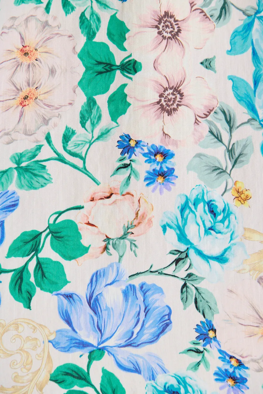 Blue Floral Patterned Half Sleeve Blouse