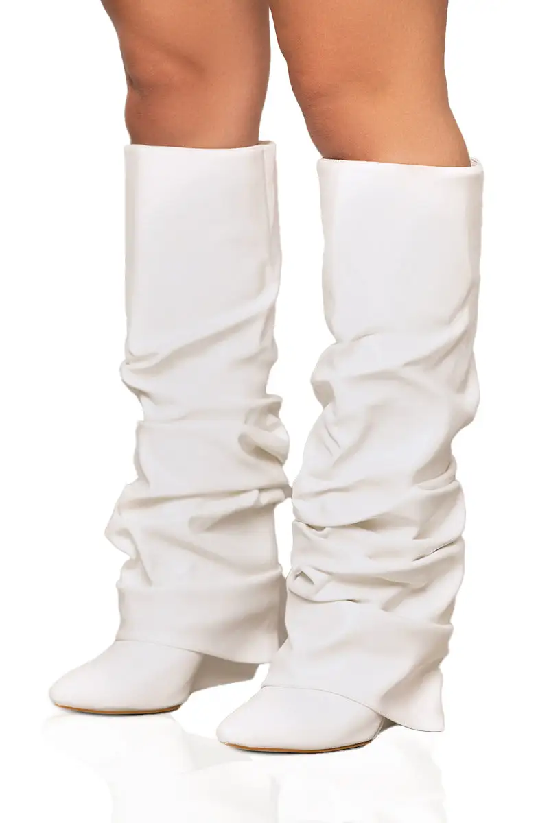 Zumma Ruched Wedge Boot (White)- FINAL SALE
