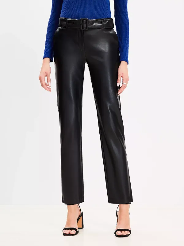 Belted Riviera Slim Pants in Faux Leather