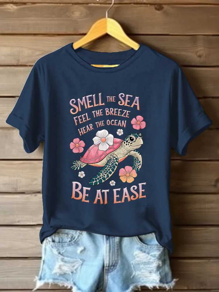 Women's Smell The Sea Feel The Breeze Hear The Ocean Be At Ease T-Shirt