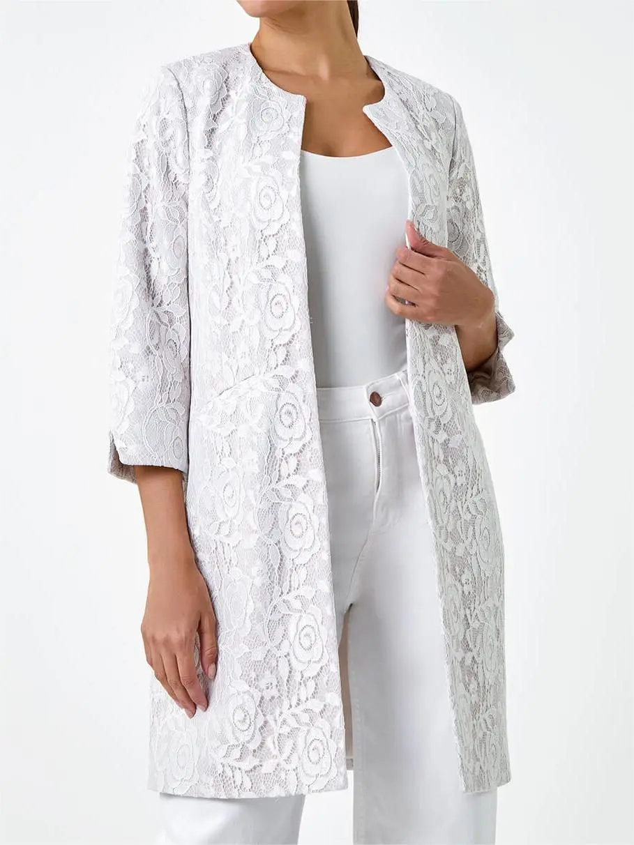 Ivory Lace Longline Formal Jacket