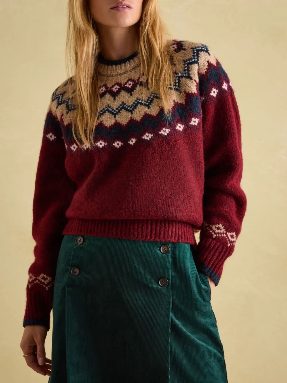 Lowry Red/Navy Fairisle Pattern Jumper