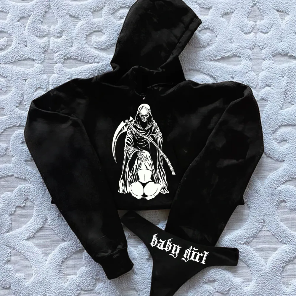 Baby Girl Printed Women's Cropped Hoodie & Thong Sets