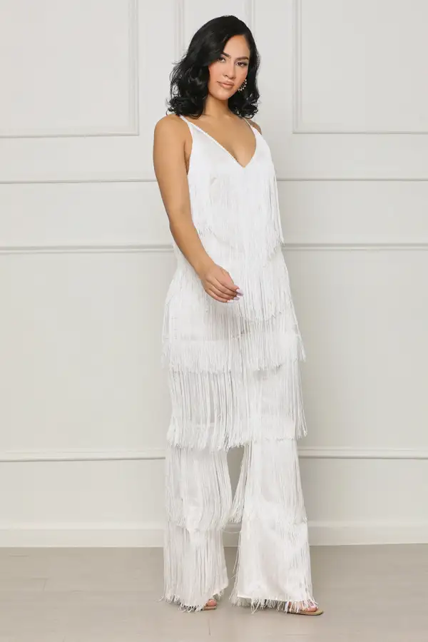 Feeling Fringe Jumpsuit (White)- FINAL SALE