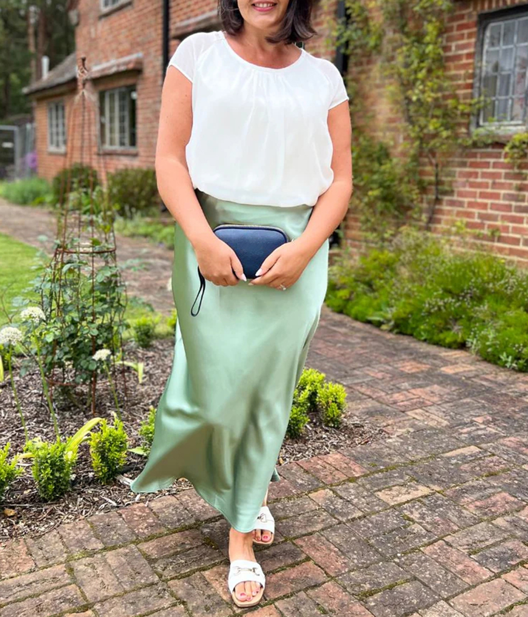 Sage Green Satin Maxi Skirt