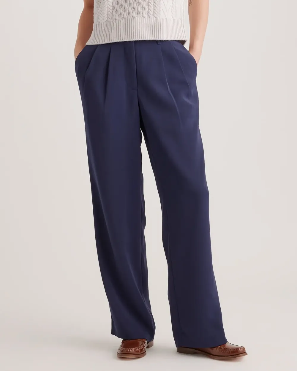 Front Pleats Wide Leg Pants