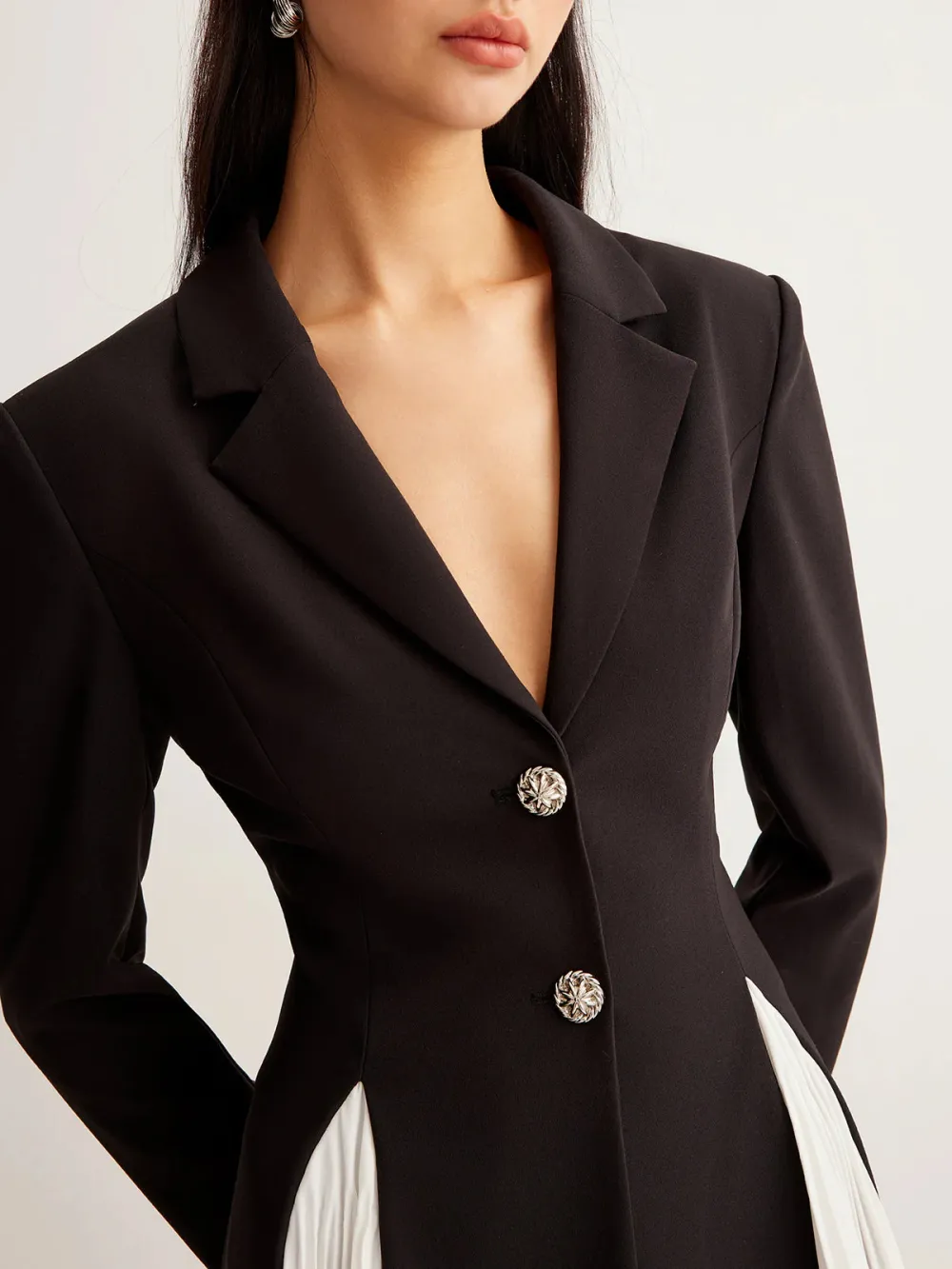 Pleated Detail Lapel Blazer Dress