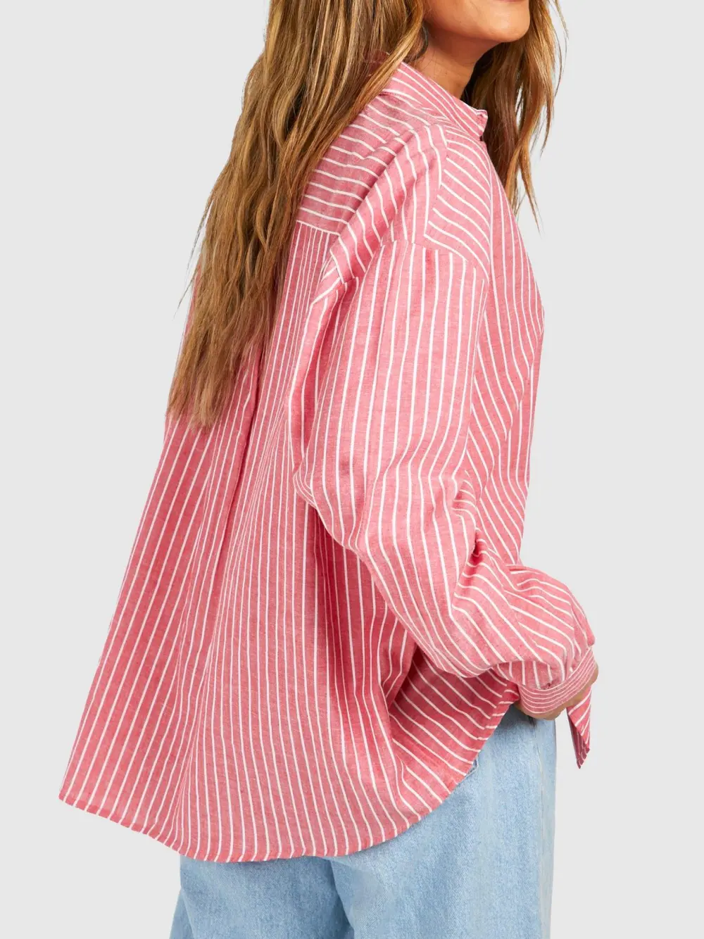 OVERSIZED POCKET DETAIL FINE STRIPE SHIRT