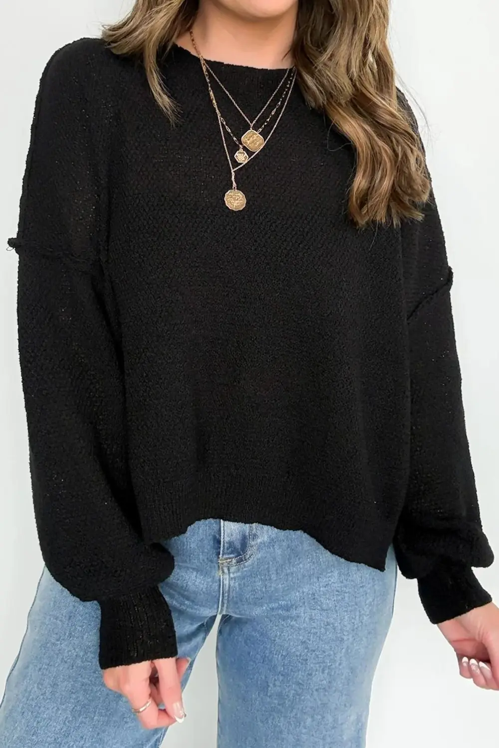 Mock Neck Side Slit Knit Sweater