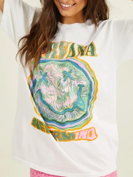 White Weird Label Print T-shirts