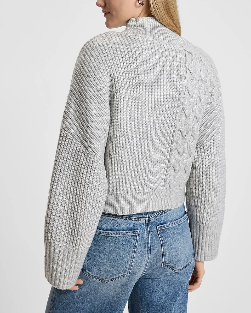 Relaxed Mock Neck Cable Knit Sweater