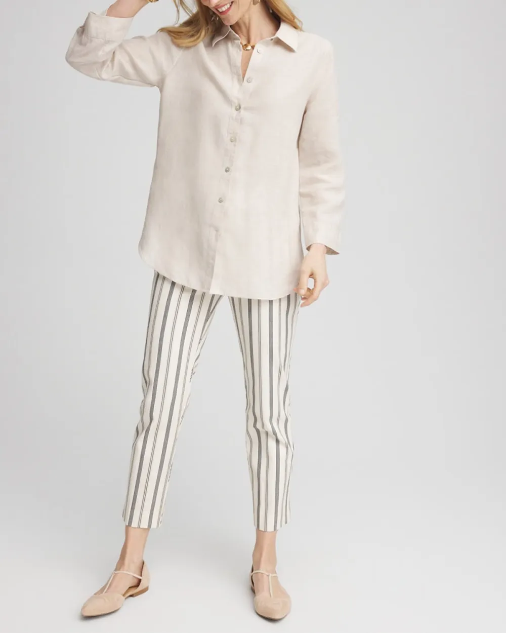 Slub Striped Cropped Pants