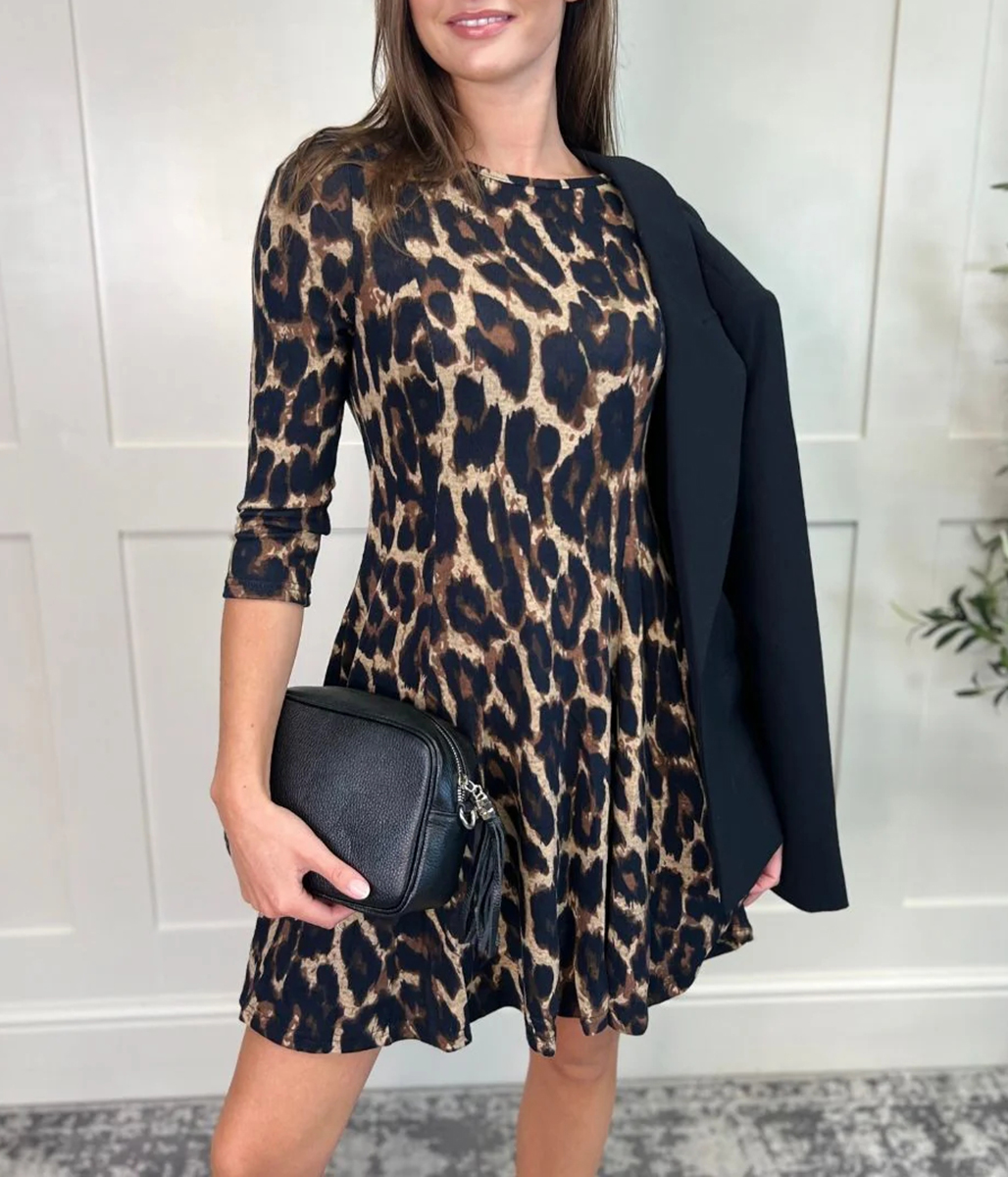 Leopard Print Paneled Swing Dress