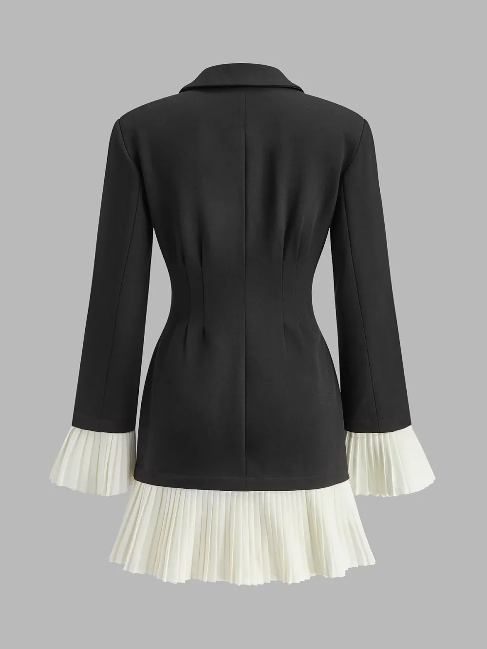 Pleated Detail Metal Button Long Sleeve Dress