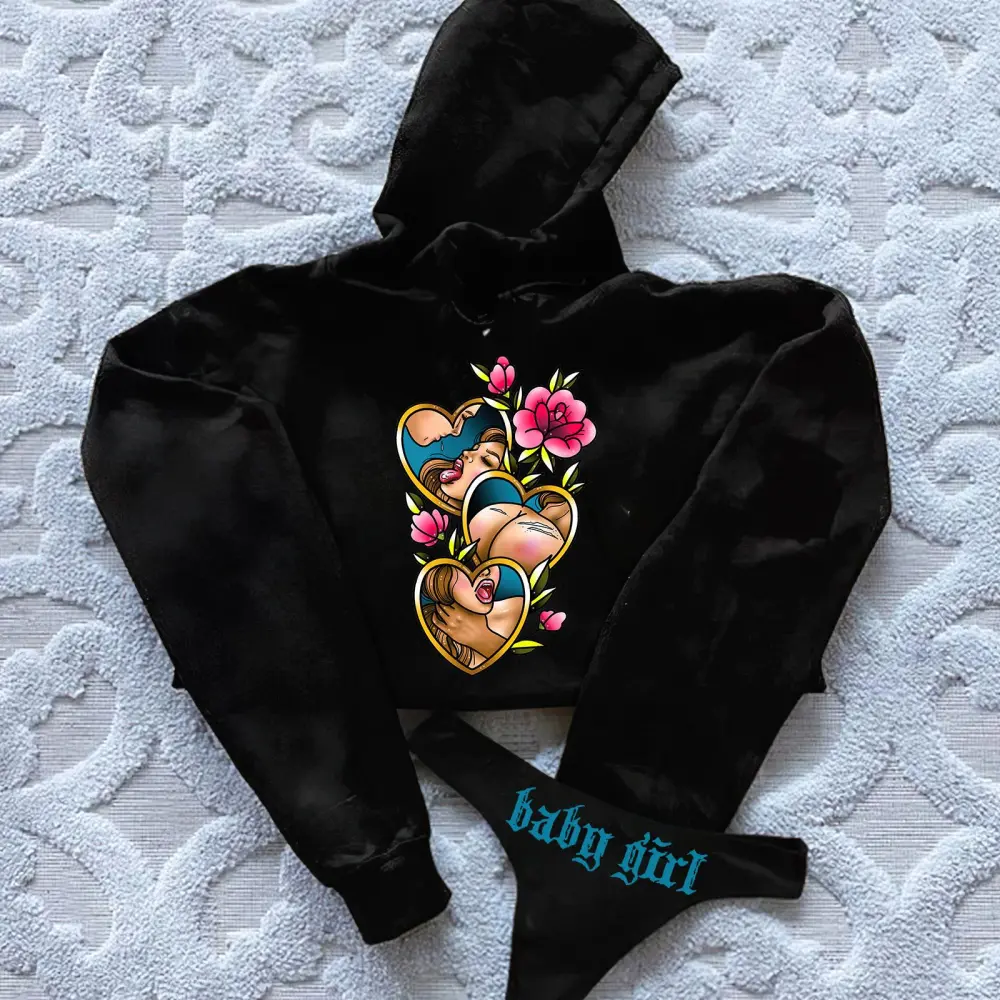 Baby Girl Printed Women's Cropped Hoodie & Thong Sets