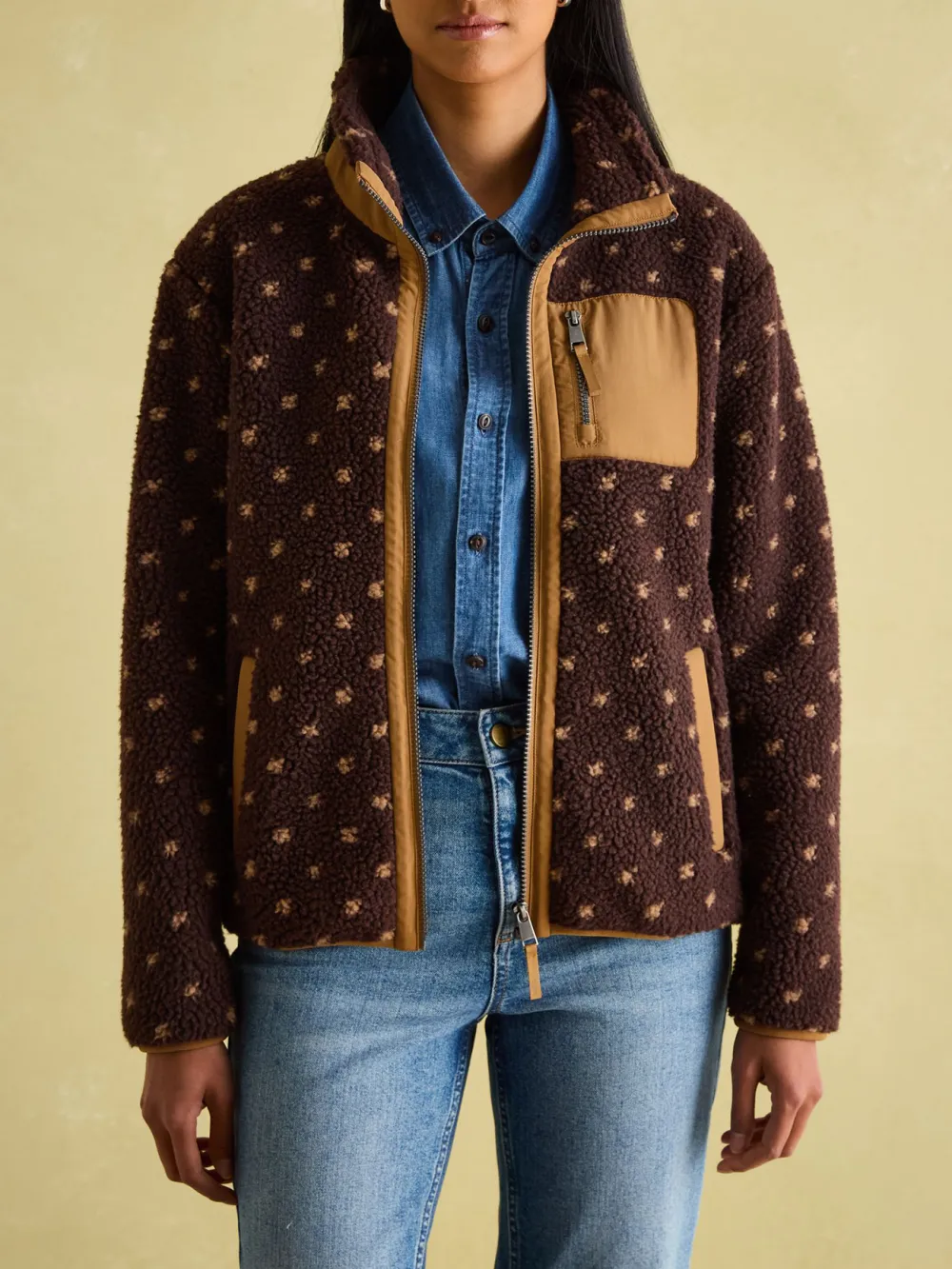 Lottie Chocolate Brown spot Borg Fleece Jacket