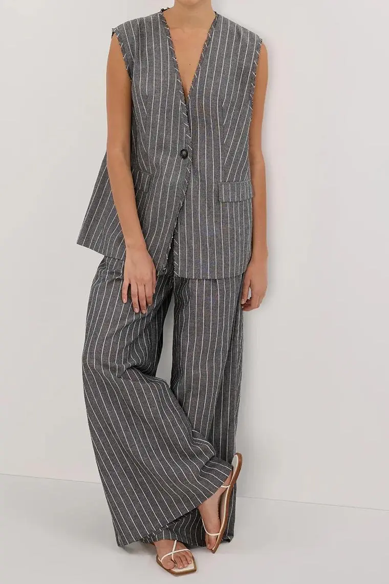 OLLIE SLATE STRIPE OVERSIZED VEST