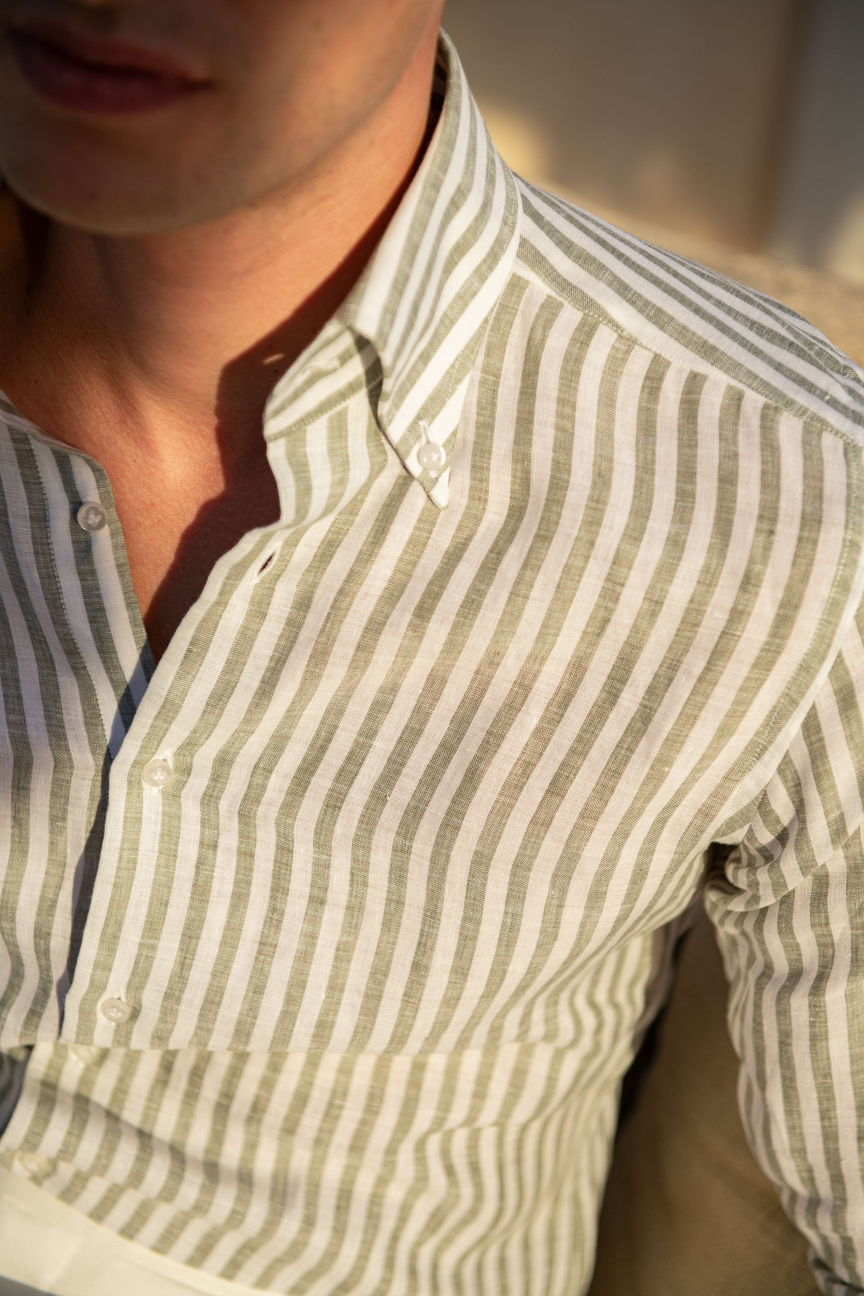 Sage Striped Linen Button Down Shirt