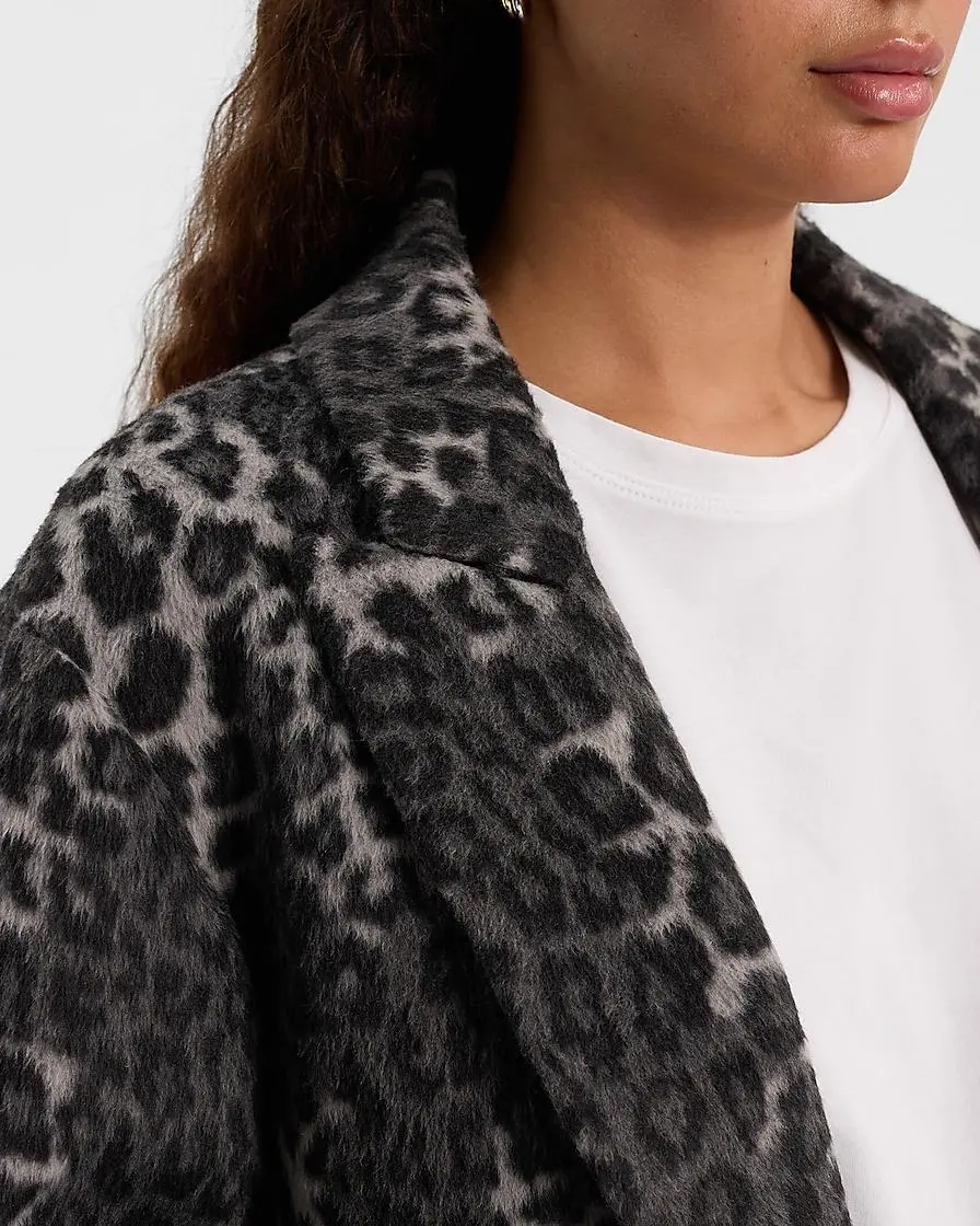 Brushed Leopard Wool-Blend Coat