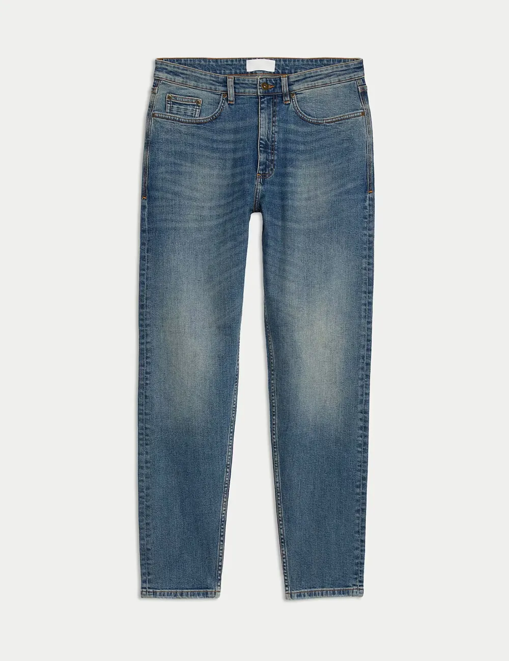 Tapered Fit Vintage Wash Stretch Jeans