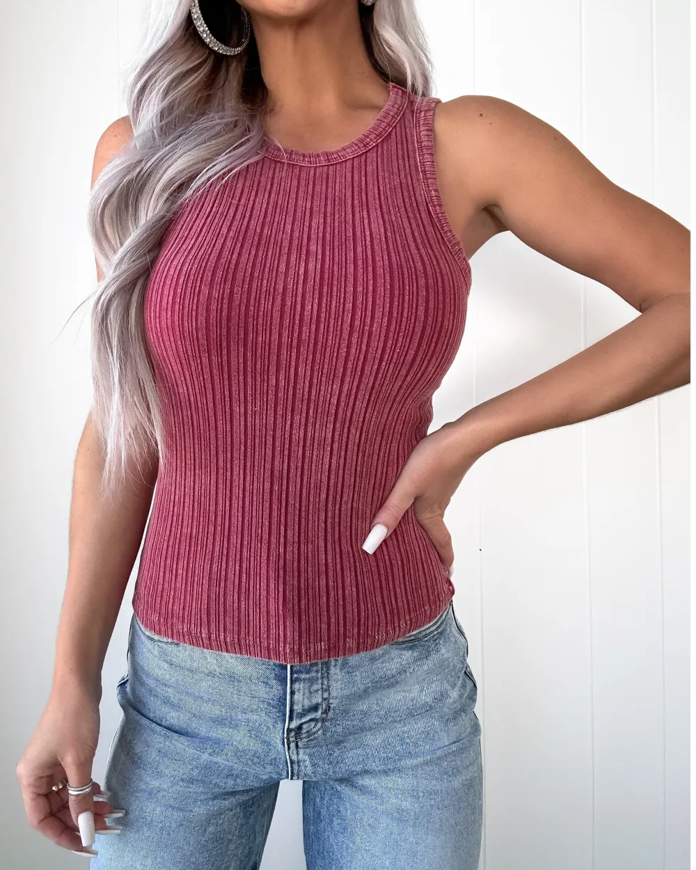 Focused Attention Ribbed Tank - Burgundy