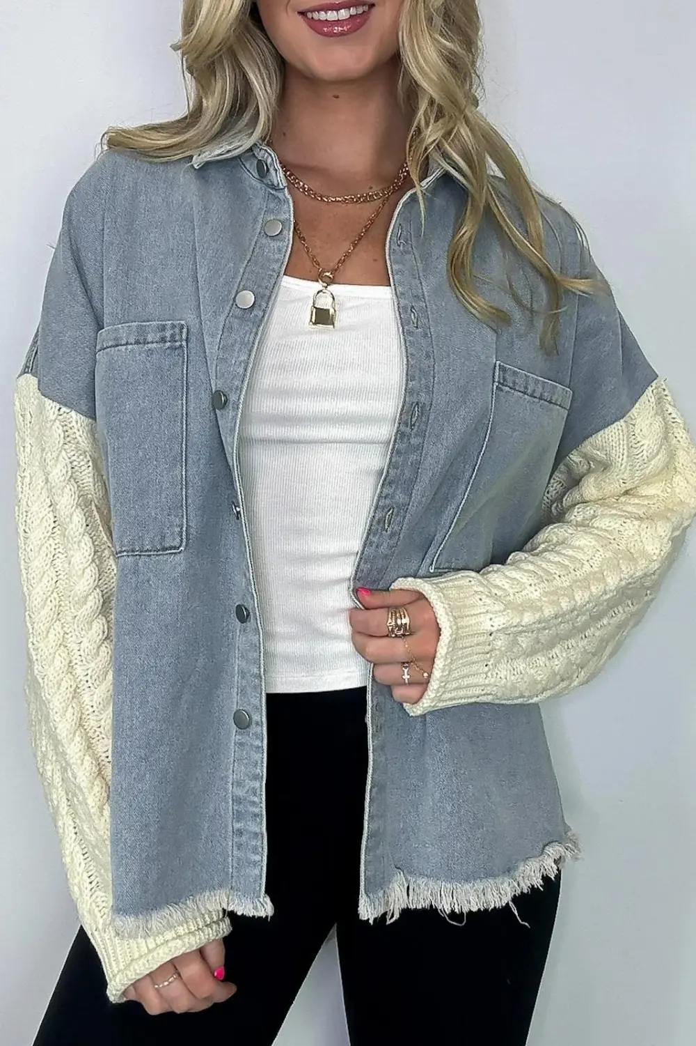 Contrast Knit Denim Jacket